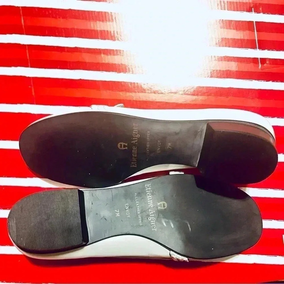 White Etienne Aigner Leather Loafers, Size 7 - Picture 3 of 6